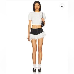 dark denim and White Ruffled Mini Skirt